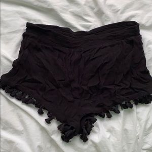 F21 Black Pom-Pom Fringe Shorts